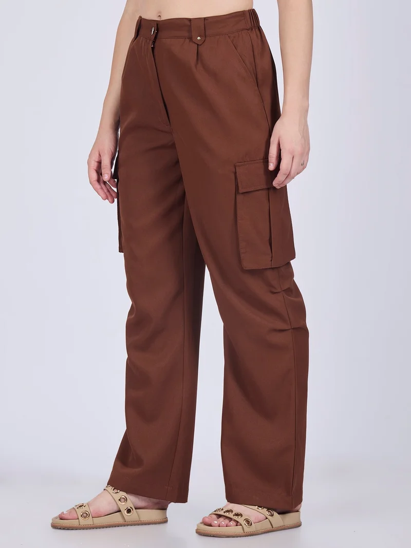 Outzidr  Brown Side Pocket Casual Trouser for Women | Best Price UAE